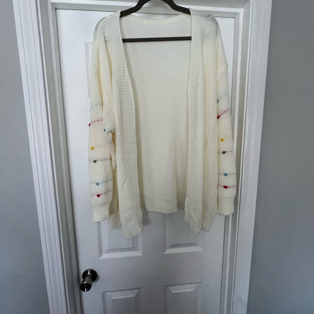 SHEIN Cream Cardigan with Multicolor Sleeve Accents